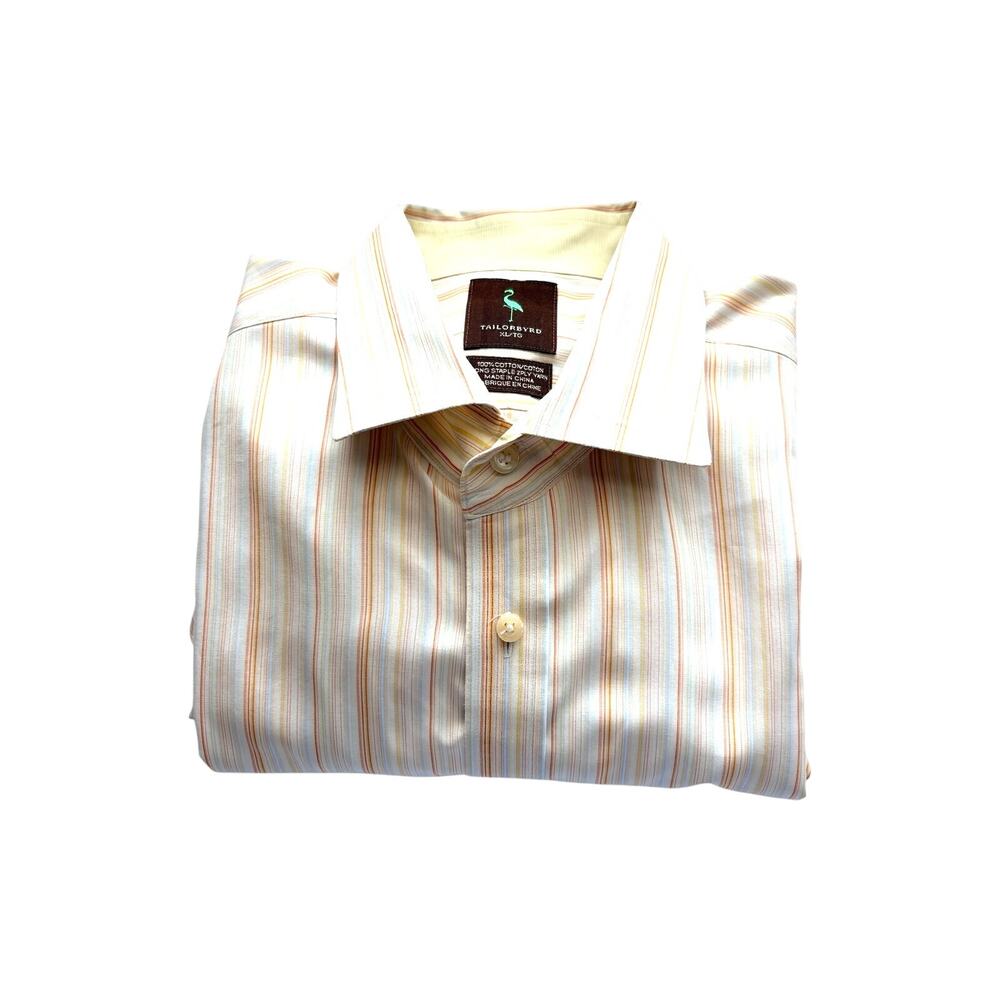 Tailorbyrd Men's Button Down Dress Shirt Orange Striped Cotton Long Sleeve XL